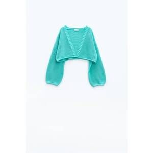 NEW Q2 women's crochet basic cropped cardigan in green